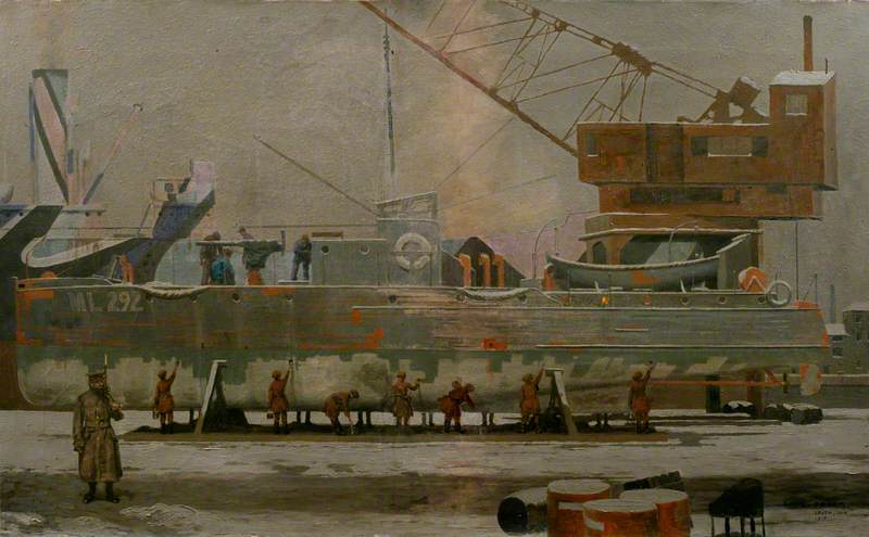 Women Putting Anti-Fouling Paint on the Bottom of a Motor Launch, Leith