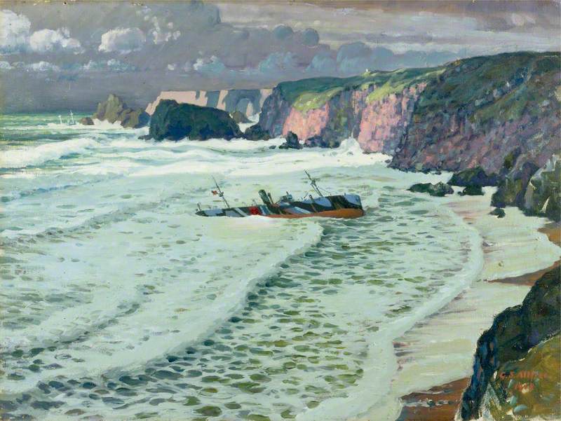 Pentreath Beach, Cornwall with Wreck of the ST 'Maud', 11 February 1912