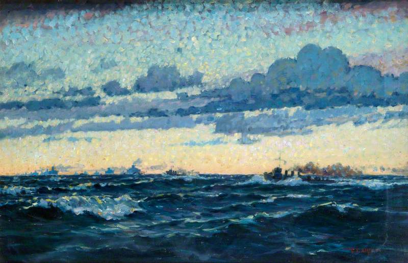 Seascape with Convoy and Evening Sky Effect