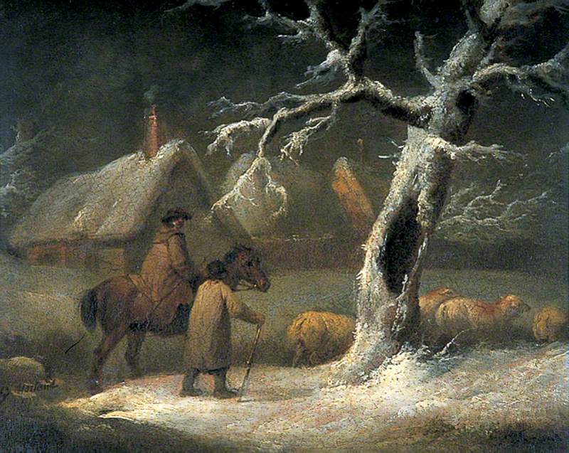 Shepherd in a Snowy Landscape