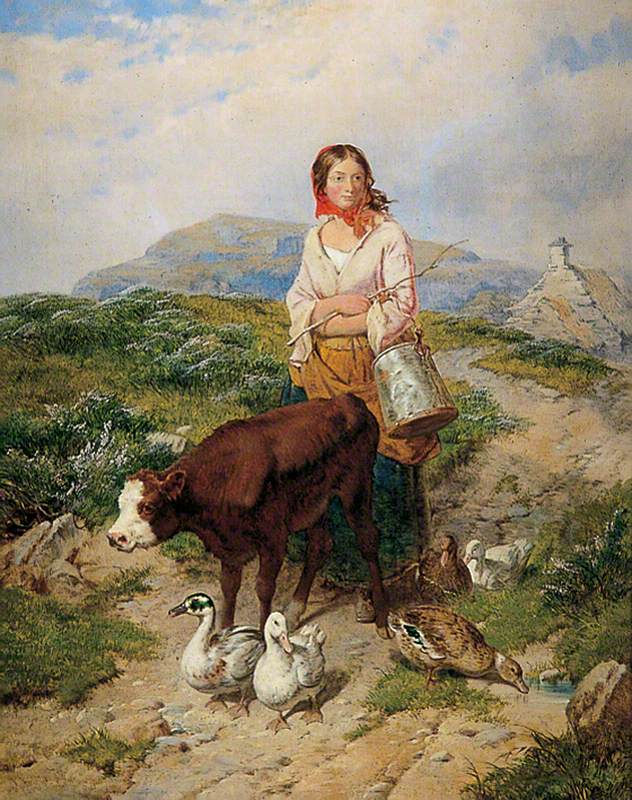 Country Maid Driving Calf and Ducks