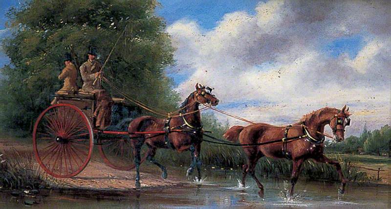 Tandem Dog Cart Crossing a Ford