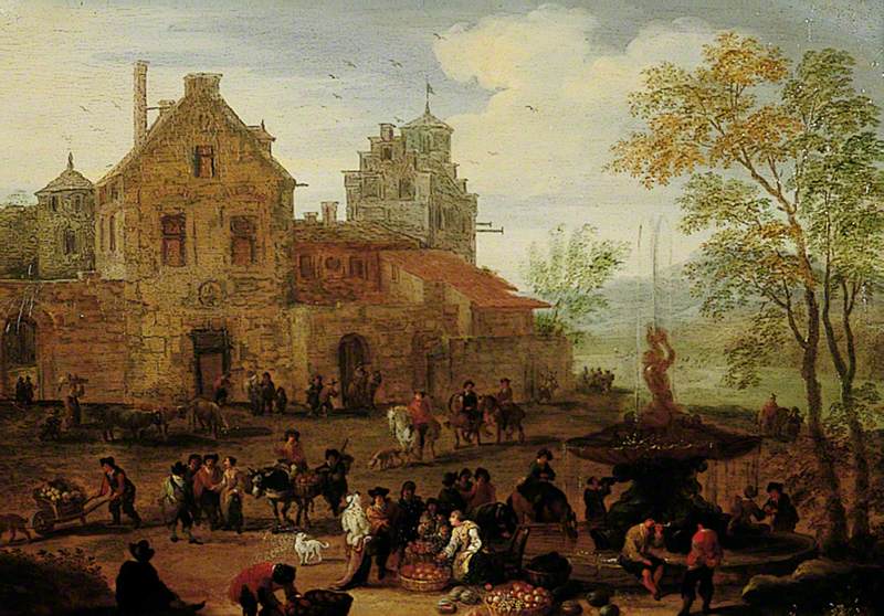 Market Scene by a Fountain