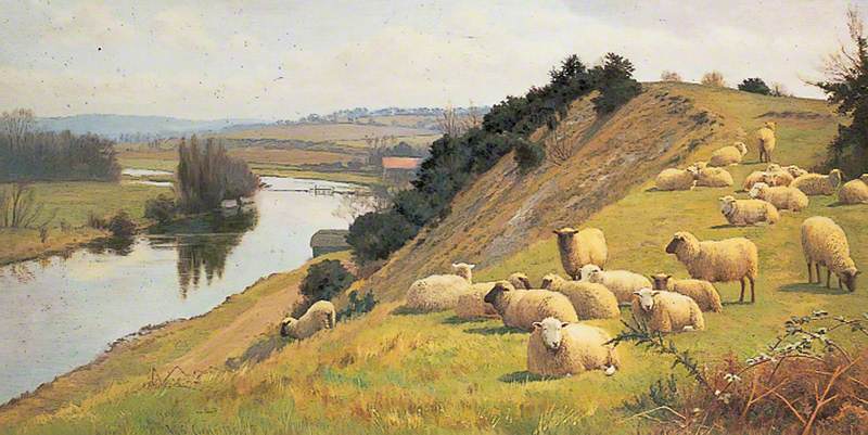 A Riverside Pasture with Sheep