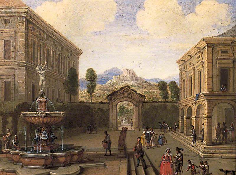 Summer Townscape with a Fountain