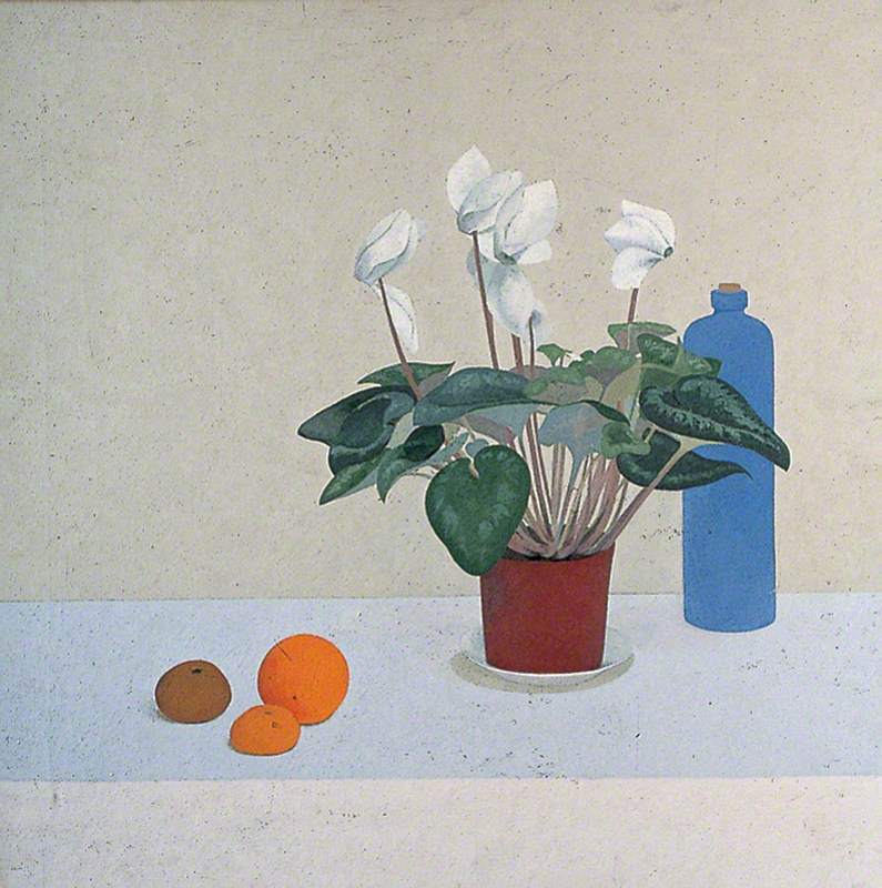 White Cyclamen with Fruit and a Bottle