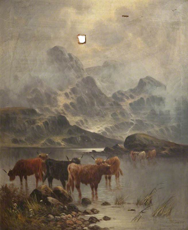 Cattle at Lakeside, Drinking