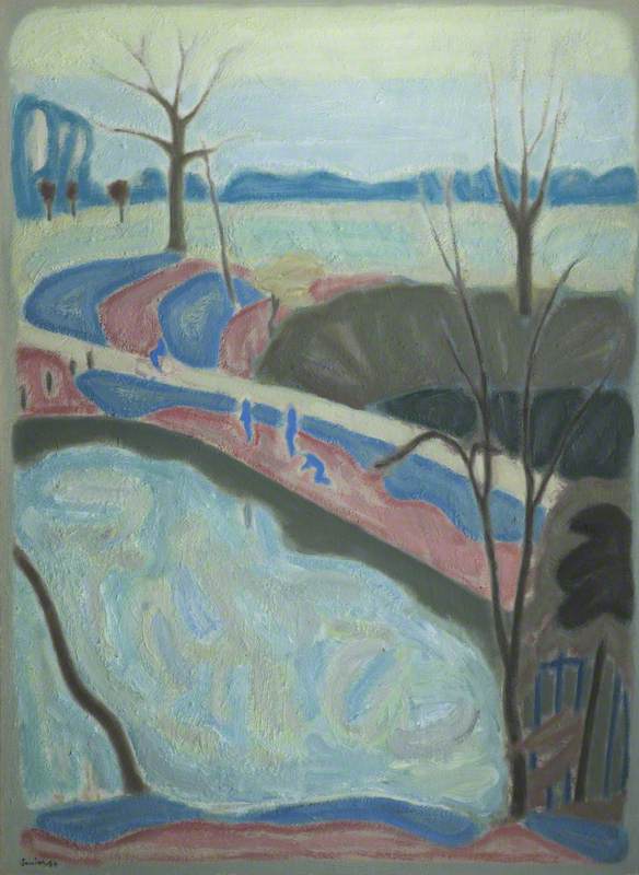 Pond with Blue Figures