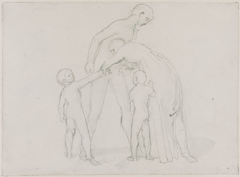 A Male Figure Stands to the Right, His Body Inclined Slightly Left