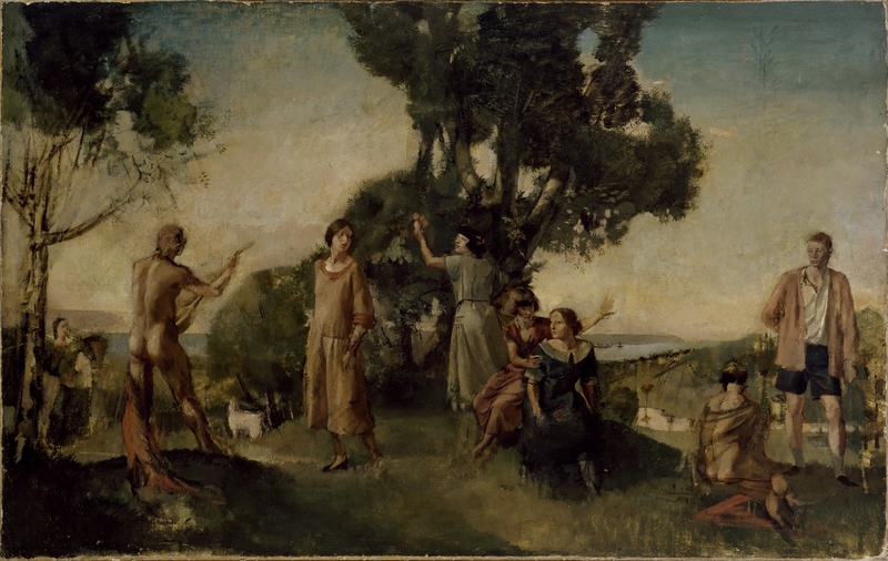 Picnic: A Group of Figures in a Landscape by a River