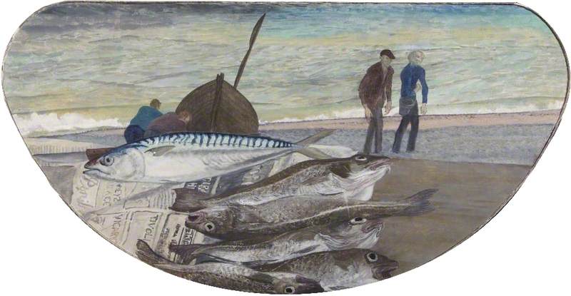 Mackerel and Cod and Oxo and Leon Coming up the Beach