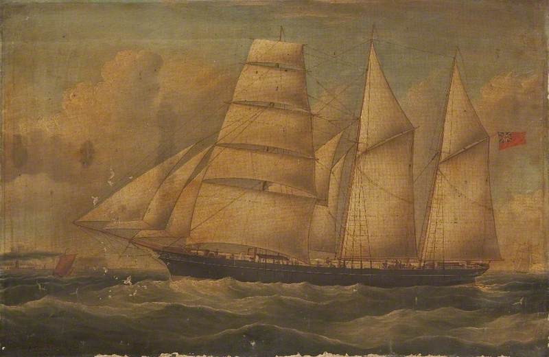 Three-Masted Sailing Ship off the Coast