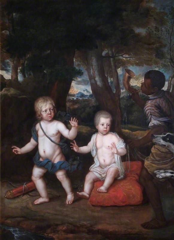 Lucius and Montague Hare, Younger Sons of Henry Hare, 2nd Lord Coleraine of Bruce Castle, with an African Servant