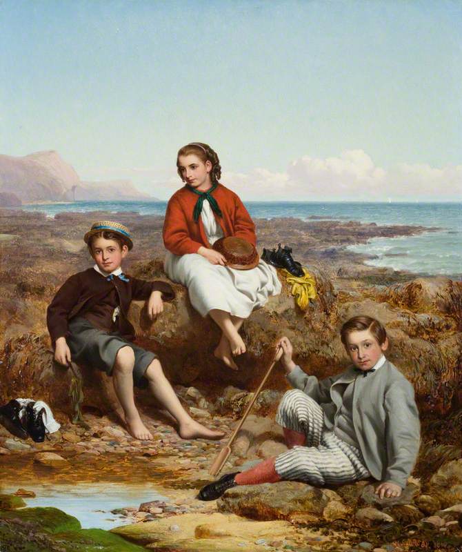 Florence, Arthur and Charles Moore on a Sea-Shore