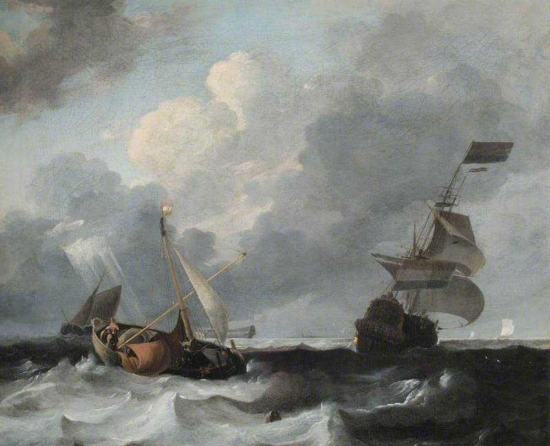 A Storm off the Coast with Men o' War and Fishing Boats