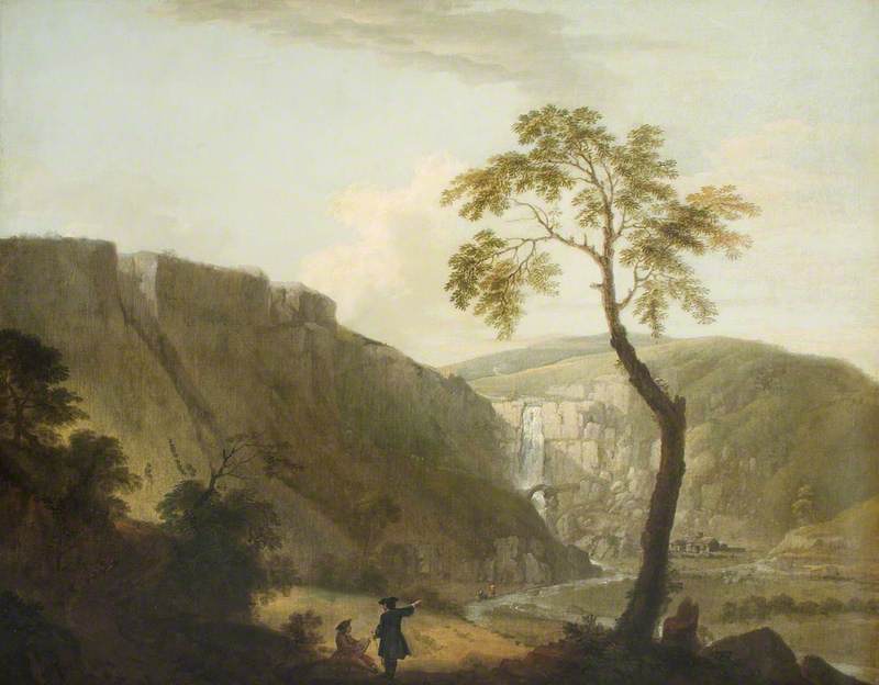 A Rocky Landscape with a Waterfall and an Artist Seated in the Foreground