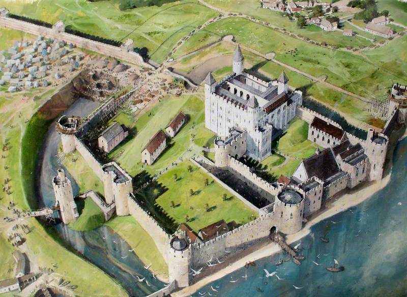 Reconstructed View of the Tower of London, Digging the New Moat, 1241