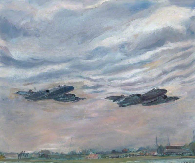Two Meteor 8s after Take-Off at RAF North Weald
