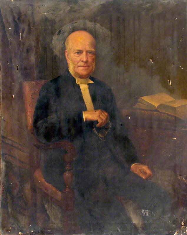 Portrait of a Seated Elderly Man Holding Glasses