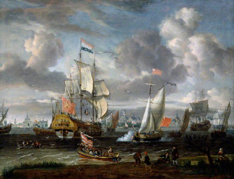 An English Yacht Saluting a Dutch Man-of-War in the Port of Rotterdam