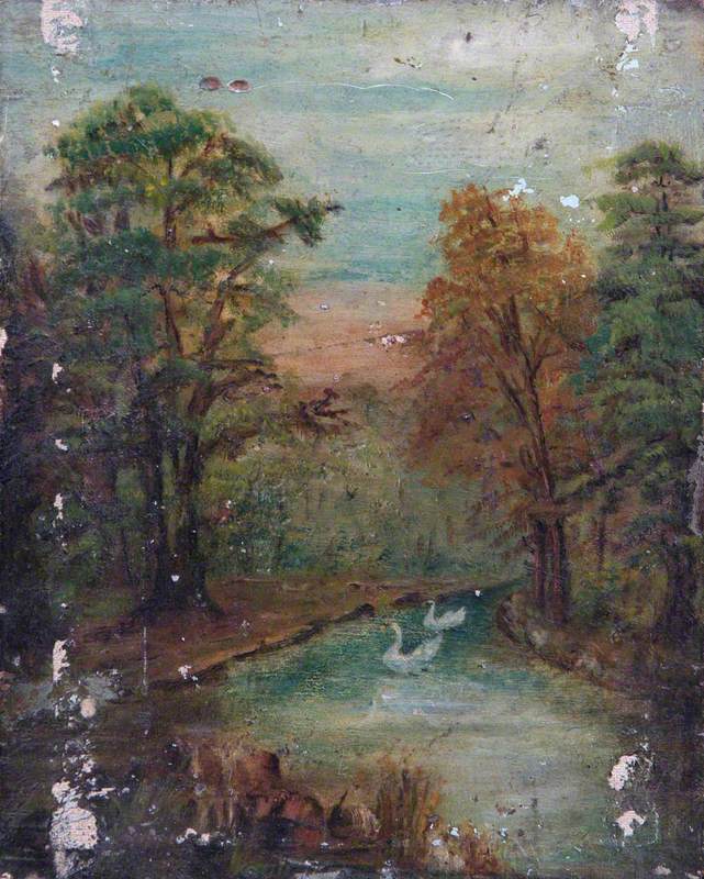 Trees, a Lake and Swans