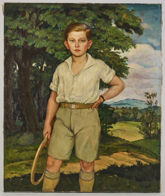 Portrait of a Boy Holding a Tennis Racket*