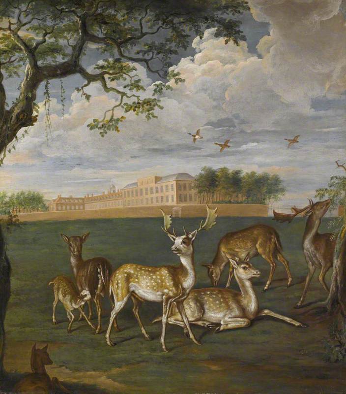 Fallow Deer in Hyde Park, with Kensington Palace