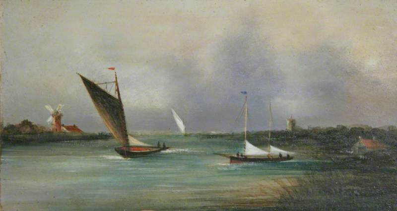 Three Yachts and a Wherry on a Broad