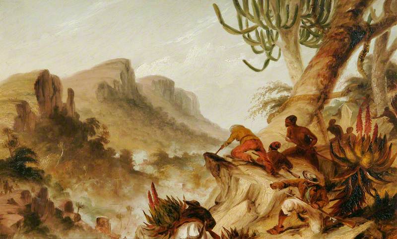 Kaffirs and Rebel Hottentots Attacking a Wagon Train