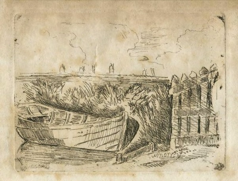 Rowning Broad and Palings, mills and boats in distance