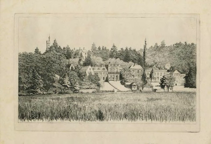 View of Thorpe, showing Pine Banks Tower and house