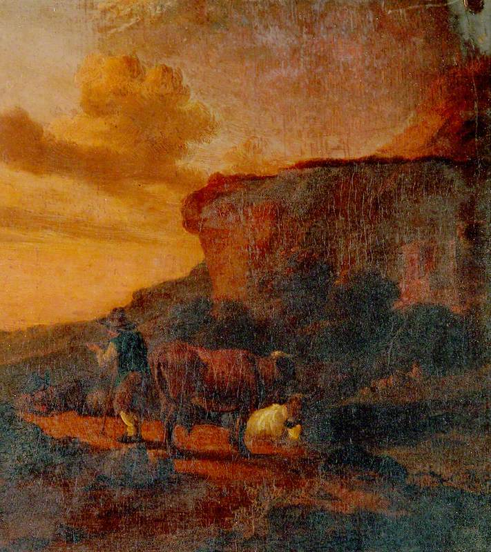 Cowherd with Cattle on a Path beneath a Cliff