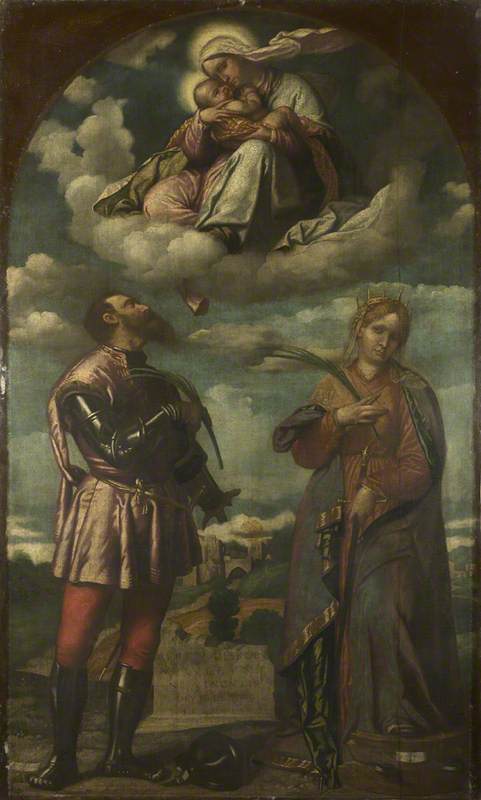 The Virgin with the Infant Christ, seated upon Clouds above Saint Hippolytus and Saint Catherine of Alexandria