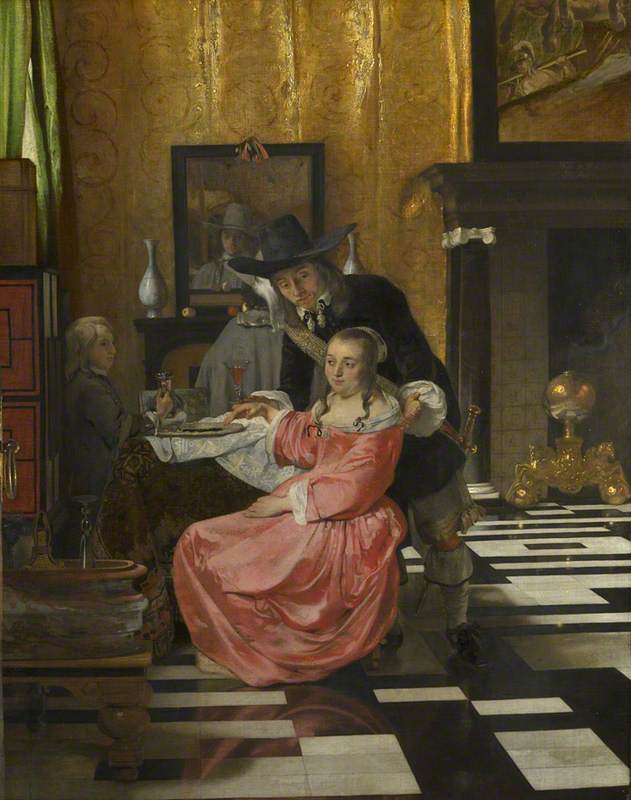 An Interior, with a Woman refusing a Glass of Wine