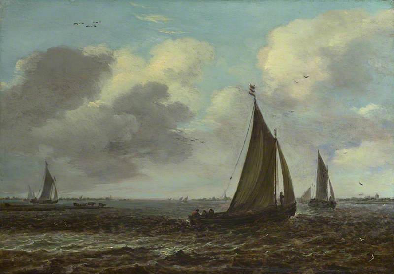 Sailing Vessels on a River in a Breeze