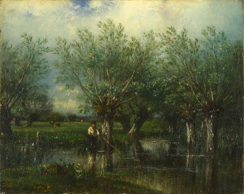 Willows, with a Man Fishing