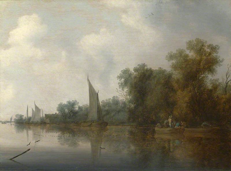 A River with Fishermen drawing a Net