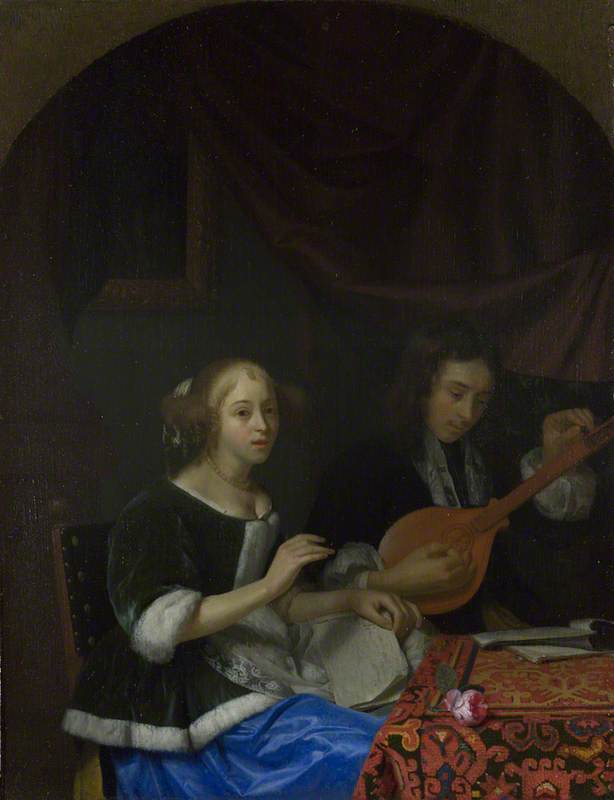 A Woman singing and a Man with a Cittern