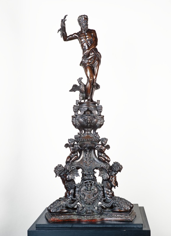 A Bronze Andiron (or Firedog) Surmounted by a Figure of Jupiter