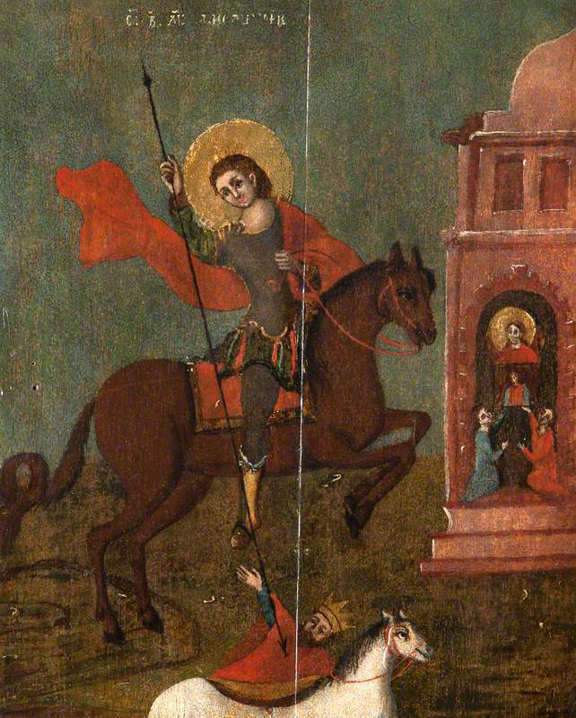 Icon with Saint Demetrius Plunging Tsar Kaloyan into an Abyss