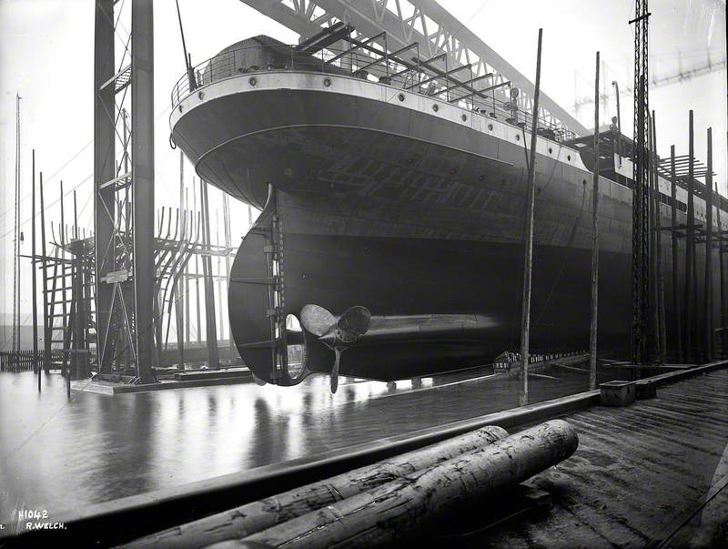 Starboard stern view on slip prior to launch