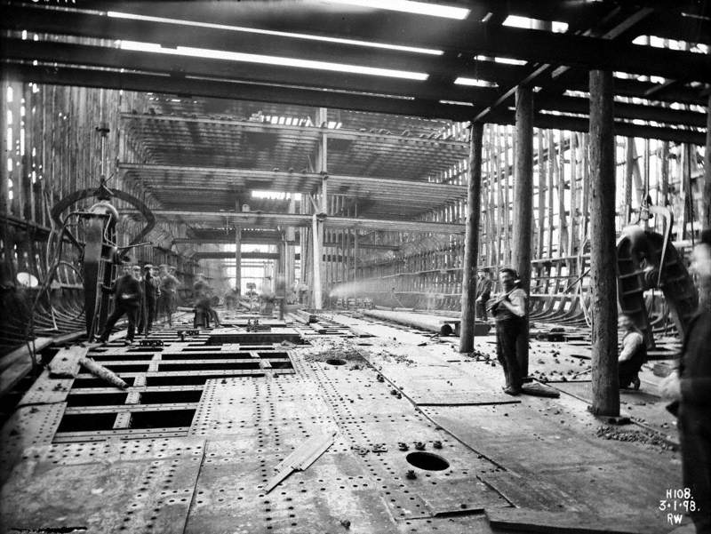 View forward along tank top within erected frames