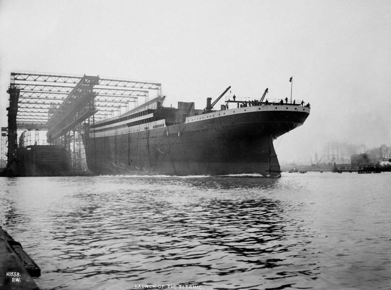 Launch; port stern view entering water