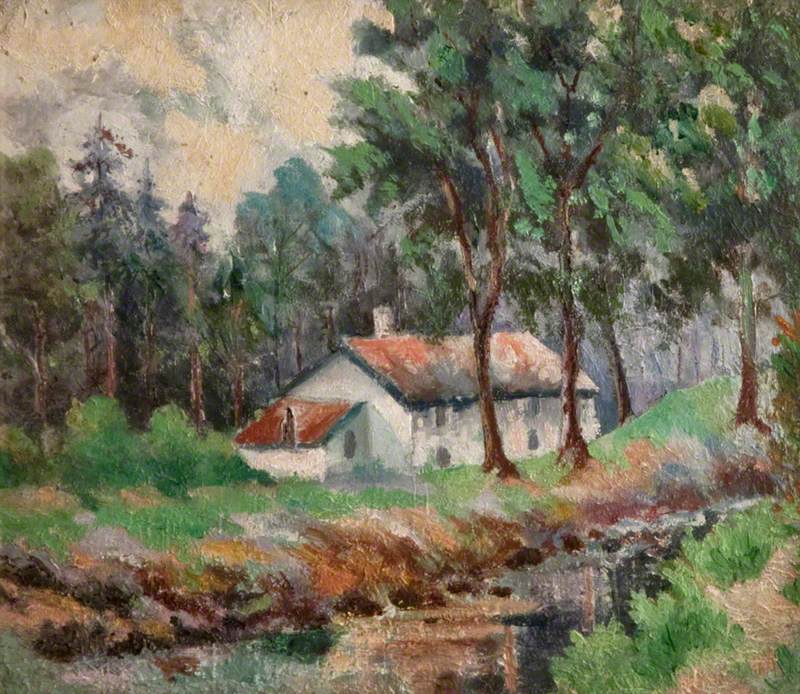 Wooded River Landscape with Cottage