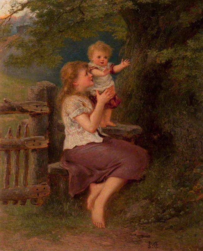 Portrait of a Young Girl Holding a Small Child 
