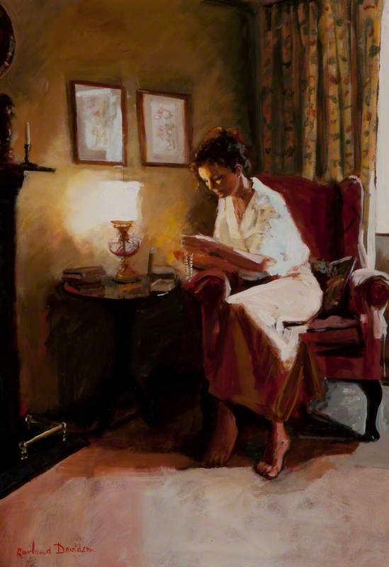 Lady Reading a Book by Lamplight