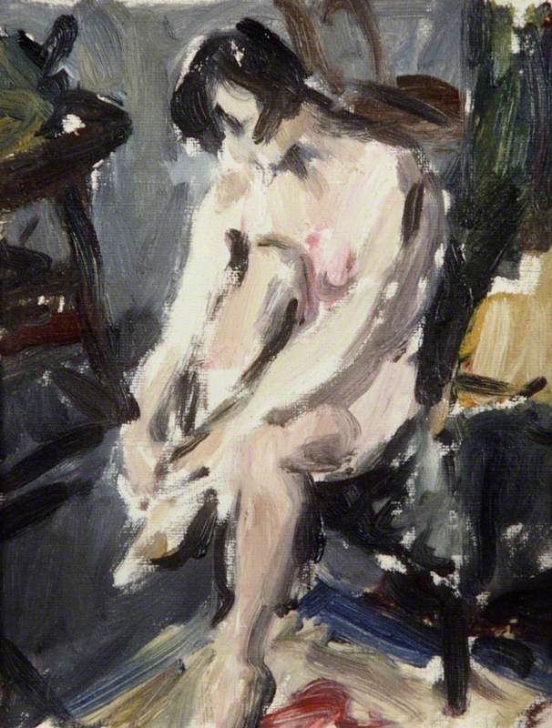 Seated Girl Putting on Her Shoe