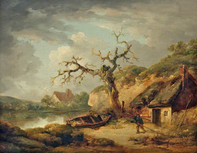 Lake Scene and a Cottage