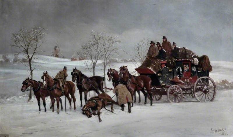 Mail Coach in the Snow with a Fallen Leader