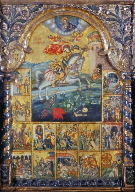 Icon with Saint George Slaying the Dragon and 14 Episodes from His Life
